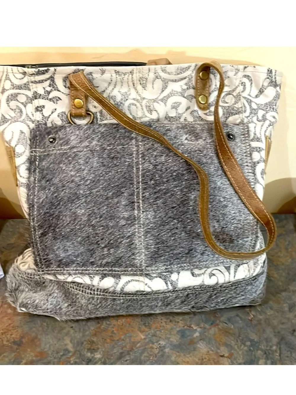 Myra Boho western Tote Bag with felt insert